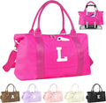 Overnight Bag for Kids Teen Girls Weekender Dance Bag Birthday Graduation Gifts,Initial Travel Duffel Bag Sports Gym Bag Personalized Weekender Bag Carry On Bags Preppy Gifts for Women(Hot Pink, L)