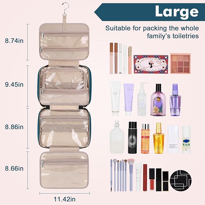Wedama Toiletry Bag for Women, Large Cosmetic Travel Bag, Hanging Toiletry Bag for Bathroom, Thickened PVC Waterproof Makeup Bag, Toiletries Bag for Travel Business Trips and Camping, Dark Blue