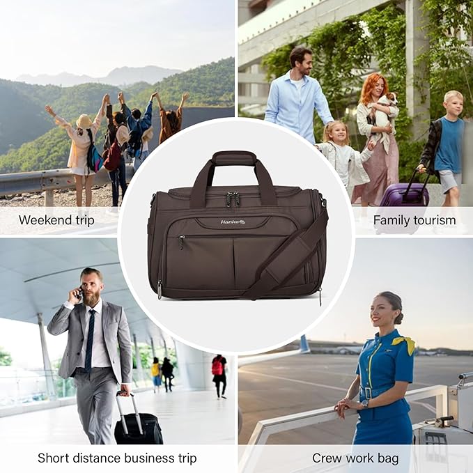 Hanke Underseat Carry On luggage Bags for Travel, Foldable Travel Bags for Women, Soft Lightweight Personal Item Travel Bag Small Carry On Bags for Airplanes, Travel Tote Bags for Women Men.（Coffee）