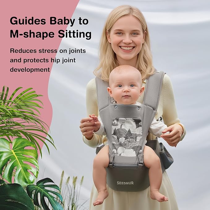 Baby Carrier, 6-in-1 Ergonomic Baby Carrier Newborn to Toddler, Safety-Certified Infant Toddler Carrier with Hip Seat, Detachable Baby Hip Carrier to Hands-Free Perfect for Shopping & Walking