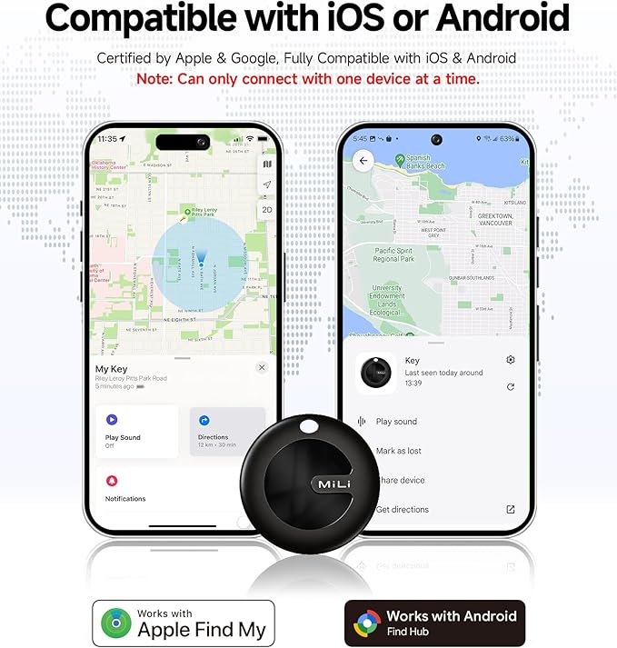 MiTag Duo - Bluetooth Tracker for iOS or Android, Smart Tracking Tag/Key Finder/Luggage Tracker/Item Locator, Compatible with iOS Find My or Google Find Hub App, IP67 Waterproof (4 Packs)