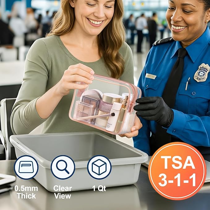 PACKISM TSA Approved Toiletry Bag - Peach Red Clear Makeup Bag with Supporting Frame, Clear Toiletry Bag for Travel, Thick No Smell