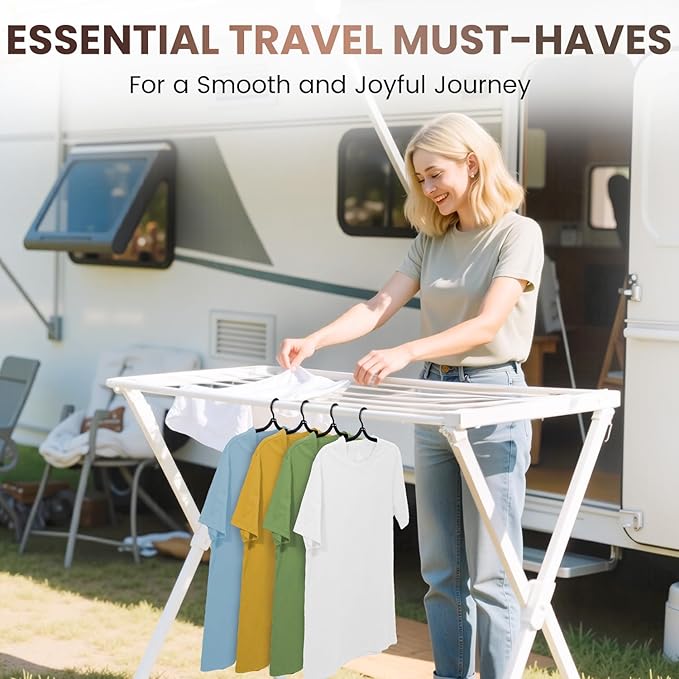 20 Pack Foldable Travel Hangers with 12 Clips - 2025 Cruise Essentials, Portable Collapsible Plastic Hangers-Travel Must Haves for Suitcase, Hotel, RV, Road Trip, Flying, Camping | Black