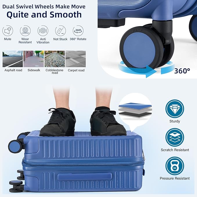 Hard Shell Suitcases Travel Expandable Luggage, 24 Inch Check in Luggage with Spinner Wheels Cup Holder Charger Built in, Checked Medium Suitcase Lightweight Suitcases, Interstellar Blue