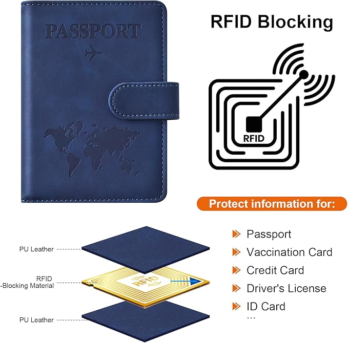 Eoehro Passport Holder for Travel Essentials, Passport Wallet Cover Case for Travel Must Haves Accessories,Passport Book Holders for Women and Men(dark blue)