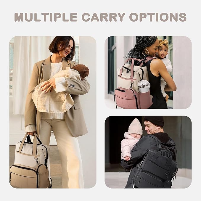 VONAL Diaper Bag Backpack, Lightweight Baby Diaper Bags, Travel Large Diaper Bag with Changing Station, Pink Diaper Backpack for Boys Girls Newborn with Insulated Pockets, Stroller Straps