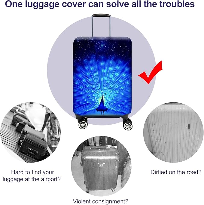 7-Mi Suitcase Cover 3D Print Design Travel Luggage Protector Trolley Case Cover 29"-30" Sleeve, BluePeacock