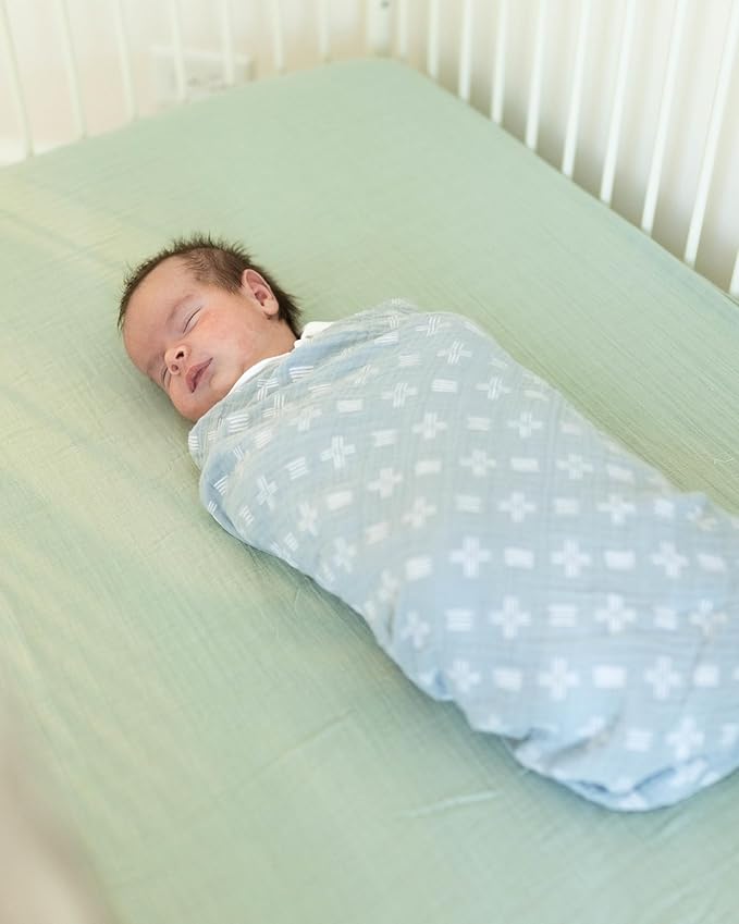 Crane Baby Fitted Sheet, Soft Cotton Fitted Sheet for Cribs and Nurseries, Evergreen, 28”w x 52”h x 9”d