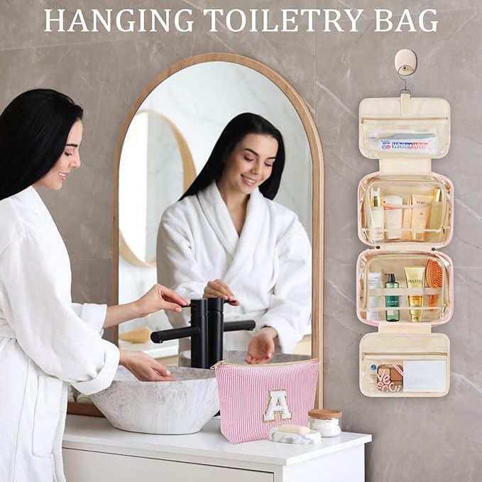 YOOLIFE Travel Toiletry Bag - Hanging Toiletry Bag for Women, Large Capacity Personalized Travel Toiletry Bag and Makeup Bag, Portable Travel Organizer - Letter C