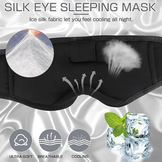 LC-dolida Sleep Headphones, Sleep Mask Bluetooth Wireless Music Eye Mask, Sleeping Headphones for Side Sleepers Sleep Mask with Bluetooth Headphones Ultra-Thin Stereo Speakers Perfect for Sleeping