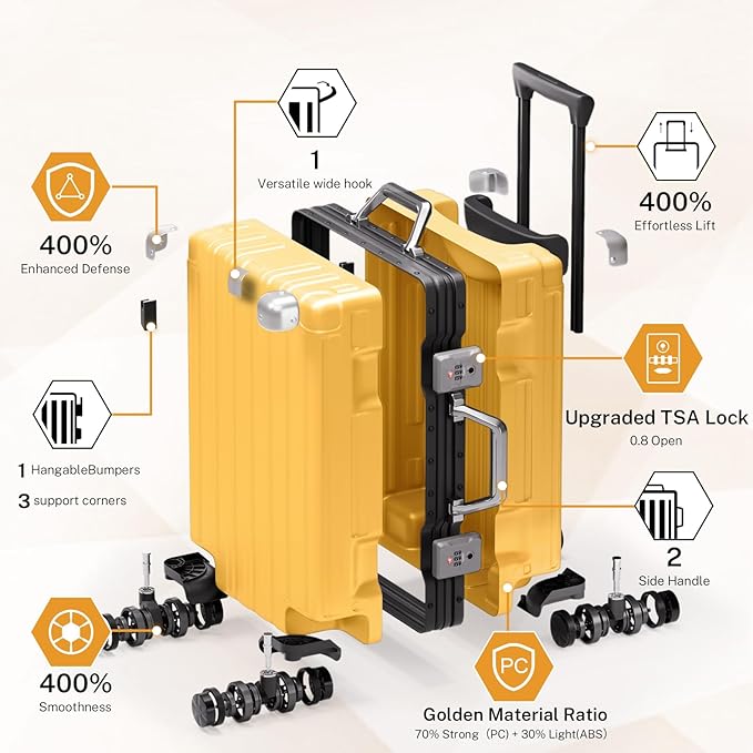 Krute Luggage 24 Inch Aluminum Frame Zipperless Suitcase with Spinner Wheels Checked Luggage PC+ABS Lightweight Hardshell