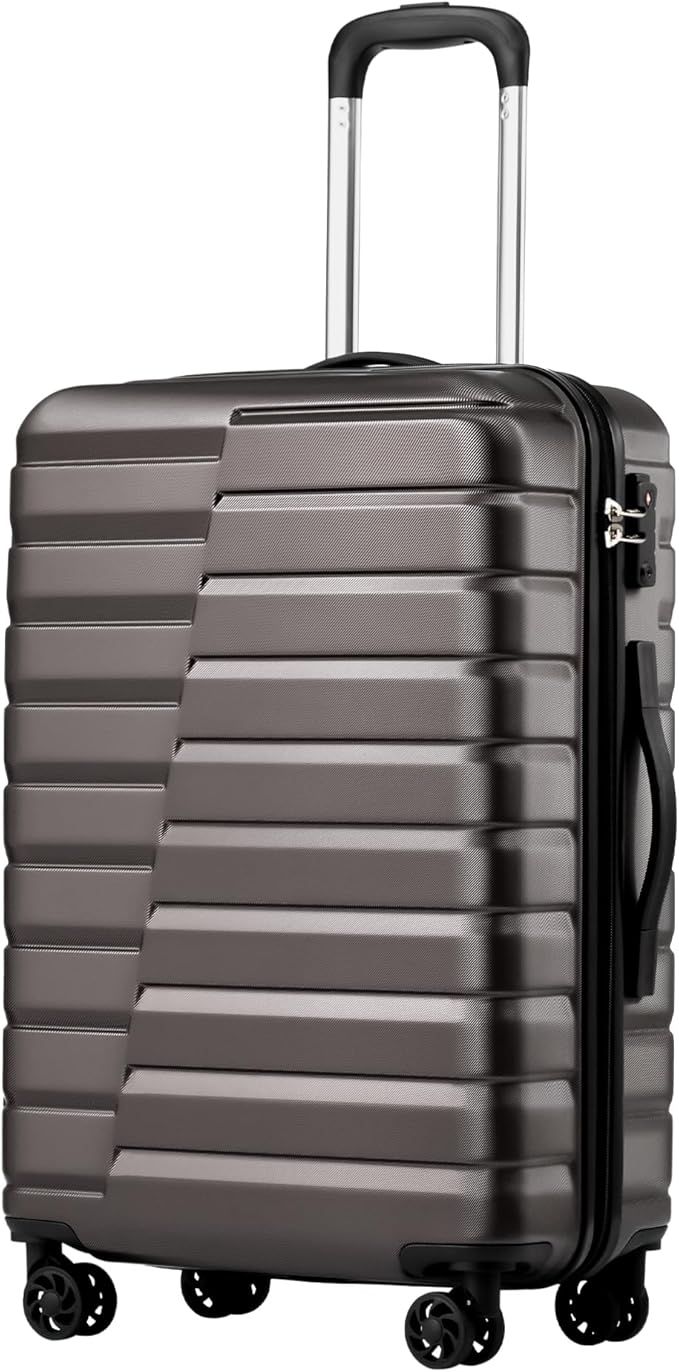 Coolife Carry On Luggage Airline Approved with Wheels Hard Shell Suitcase Spinner TSA Lock Telescopic Handle 20-inch,Gray