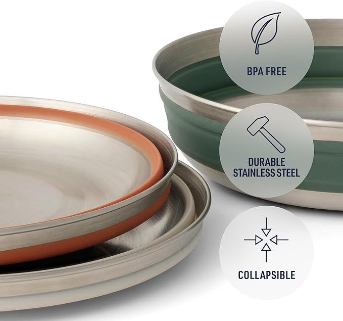Sea to Summit Detour Stainless Steel Collapsible Bowl, Medium (22 fl oz), Laurel Wreath Green