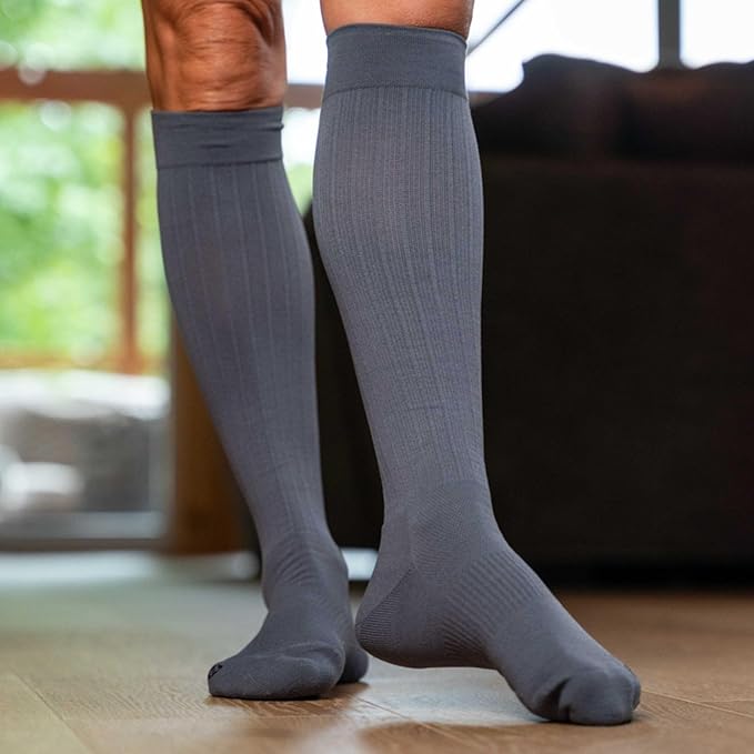 Medical Grade Compression Socks for Men & Women 15-20 mmHg by OrthoSleeve (Purple w/Stripes, Large)