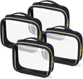 TSA Approved Travel Toiletry Bag,4 Pack Clear Makeup Bags with Handles,Quart Size Clear Cosmetic Bags for Traveling Women,Men,Carry on Airport Airline Compliant Bag,Black