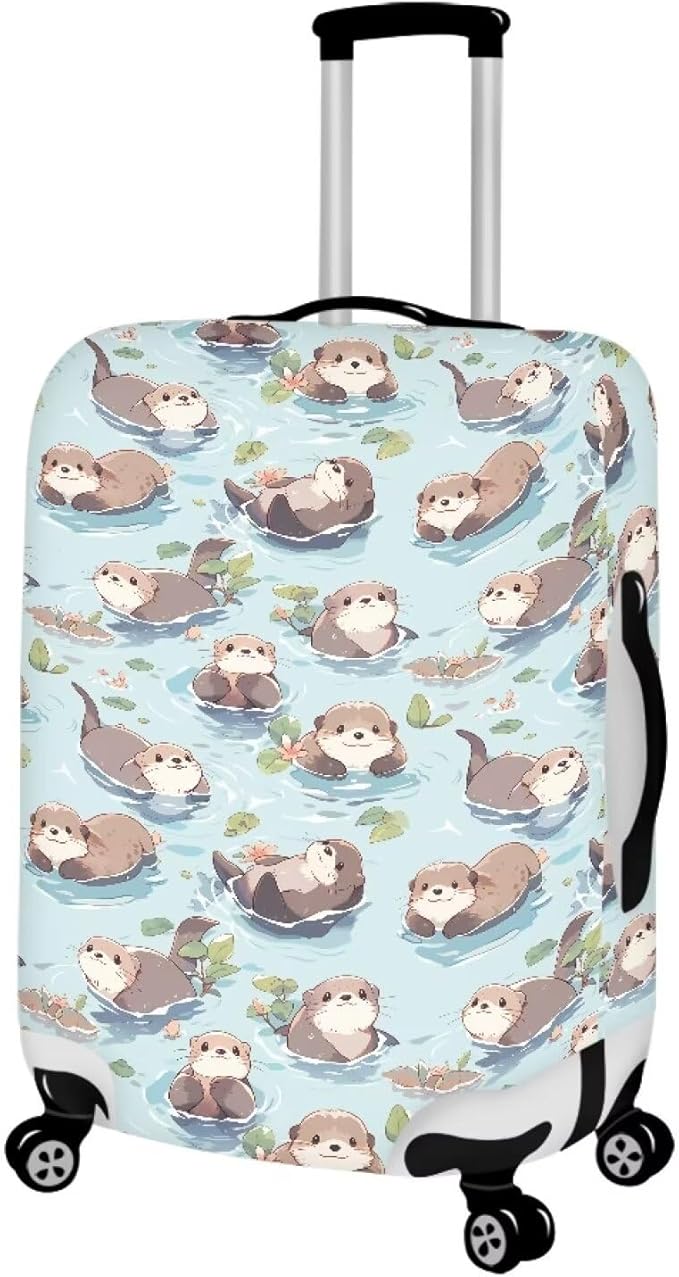 Otter Print Suitcase Cover Fit 22-25 Inch Travel Luggage Covers with Zipper Non Slip Luggage Cover for Suitcase Zip Closure Elastic Suitcase Cover Protector Cute Baggage Cover