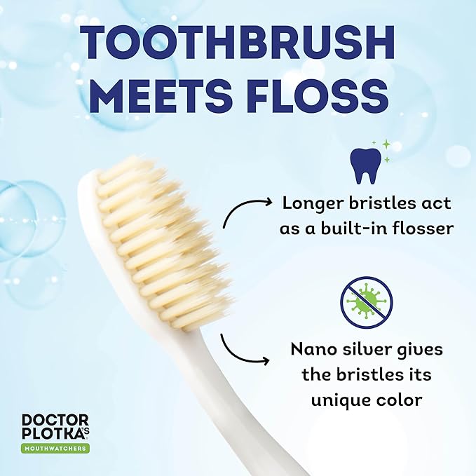 MOUTHWATCHERS Soft Flossing Toothbrushes, Value Pack of 4, Green, Manual Toothbrush for Adults, Ultra Clean, Good for Sensitive Teeth and Gums, by Dr. Plotka's