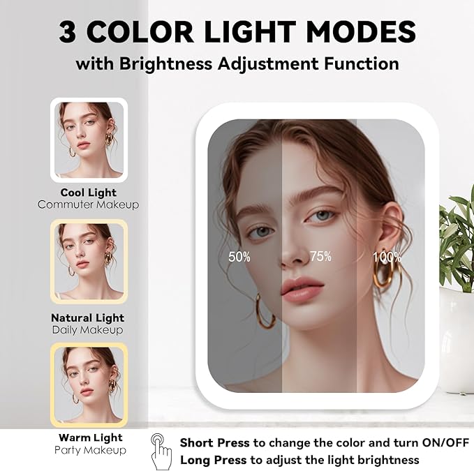 Travel Makeup Bag with LED Mirror and 10x magnifying glass with 3 Lighted Settings, Adjustable Dividers and Makeup Brush Storage Bag Light Green