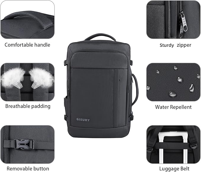 Carry On Backpack, 50L Travel Backpack, Luggage Backpack TSA Flight Approved Laptop Backpack for Men & Women, Large Expandable 40L Daypack Lightweight Business Weekender Bag, Black