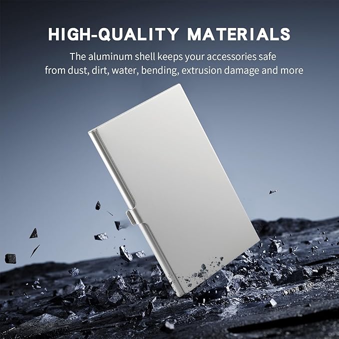 Aluminum SD Card Case, 6Slots Ultrathin SD Card Holder, Memory Card Storage Holder, Fit for 2 SD Card, 4 Micro SD Card, Silver