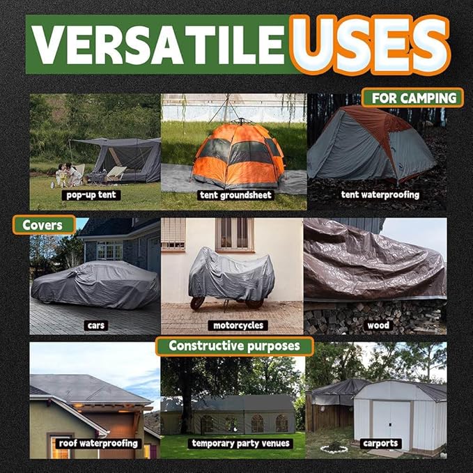 Tarps Heavy Duty Waterproof 15x30 Feet, 10Mil Multipurpose Large Tarp Cover with Metal Grommets and Reinforced Edges, Silver/Brown Tarp by RAINDEWAY