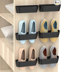 Wall Mounted Shoes Rack 6Pack with Sticky Hanging Strips, Plastic Shoes Holder Storage Organizer,Door Shoe Hangers (SM03-Black-6)