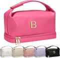 Gifts for Women, Makeup Bags with Handle, Initial Double Layer Cosmetic Bag with Makeup Brush Organizer, Cute Cosmetic Pouch for Women, Gifts for Daughter Friends Female Mom