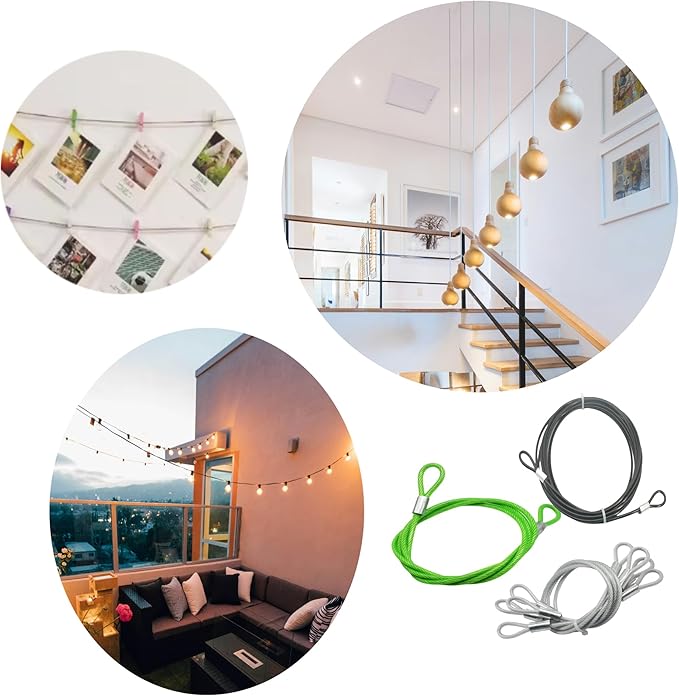 8FT 6mm Stainless Steel Security Cable Lock,Braided Steel Vinyl Coated Safety Cable Luggage Lock,Flexible Steel Cable Security Wire Rope Double Loop,Green