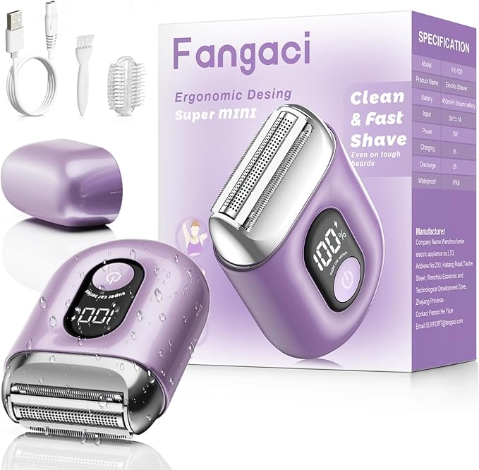 Cordless Electric Shaver for Women: Mini Electric Razors with LED Display - Rechargeable Bikini Trimmer - IPX7 Waterproof Wet Dry Face Razor for Body Pubic Leg (Purple Little)