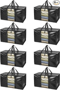 BALEINE 8-Pack Oversized Moving Bags with Reinforced Handles, Heavy-Duty Storage Tote Moving Supplies for Packaging, Camping (Black w/Window, 8-Pack)