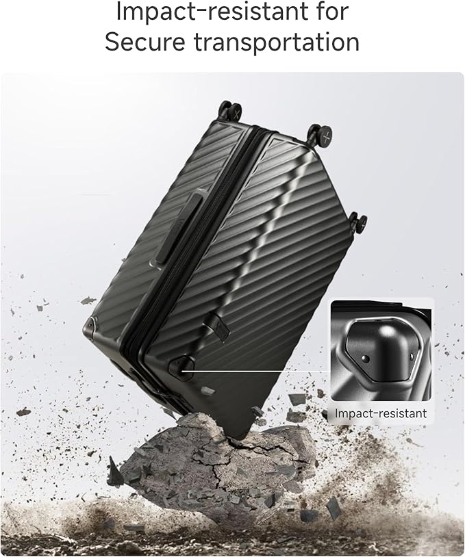 LUGGEX Luggage with Spinner Wheels, Polycarbonate Expandable Hard Shell Suitcase, Checked Medium 24 Inch, Charcoal Metallic