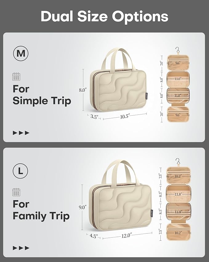 HOTOR Hanging Toiletry Bag - Spacious Travel Toiletry Bag for Women & Men, Multi-Pocket Makeup Organizer, Travel & Cruise Essentials for Business Trip, Gym, Beige, 12.6" x 9.9" x 4.3"