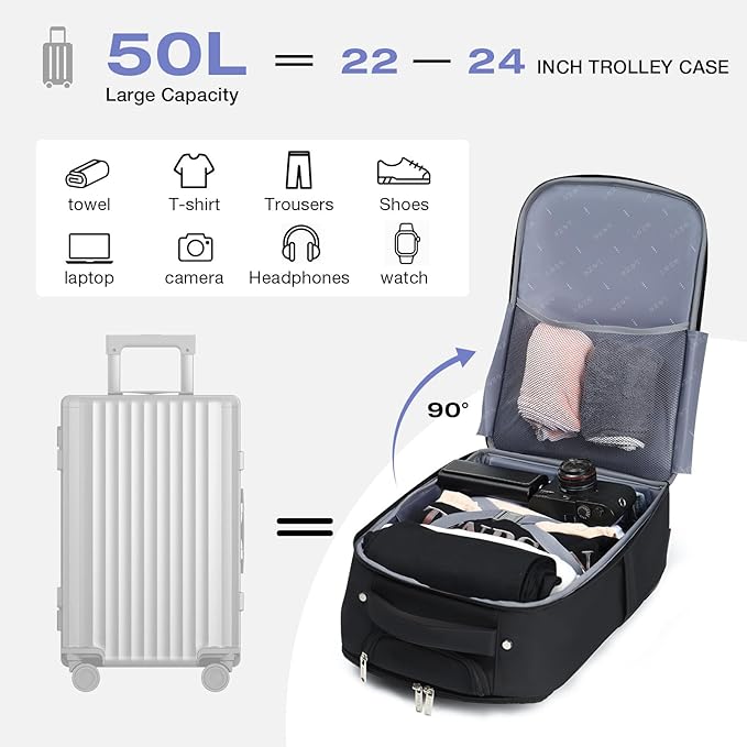 Rolling Backpack for Adults,18 Inch Waterproof Carry-on Back pack with Wheels, Wheeled Carry-on Luggage, Travel Bag for Men Women， Trolley Laptop Backpacks, Black Large