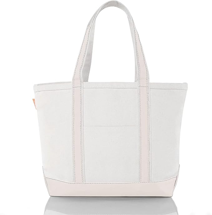 CB STATION Medium Classic Canvas Tote Bag for Women, Top Zipper Closure, Outer Pocket, Daily Essentials, Groceries, Traveling