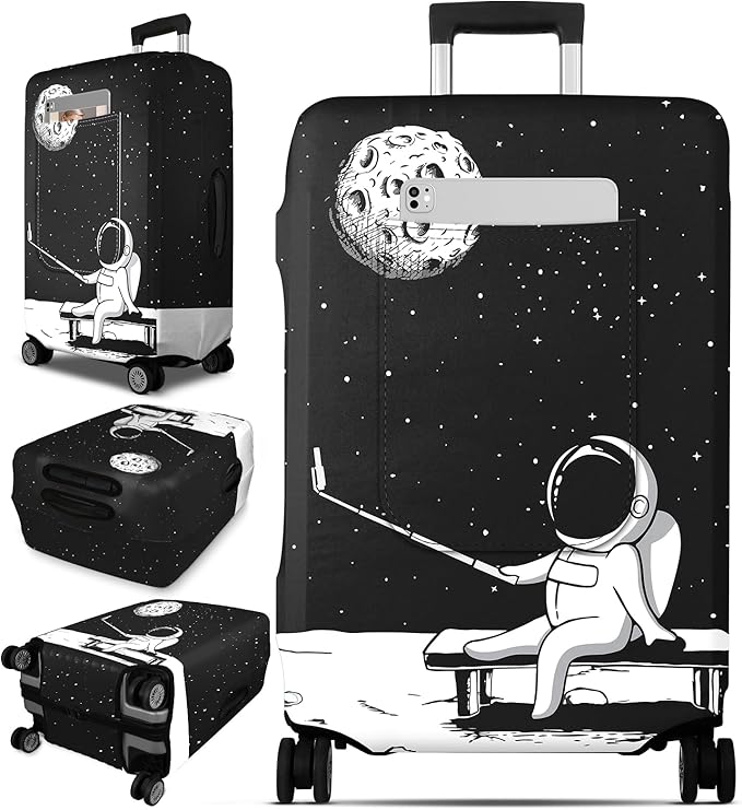 Slohif Luggage Cover for Suitcase Tsa Approved Protector - Luggage Sleeve Large Suit Case Cover Travel Stretch Baggage Case Protective Washable Fit 18-20 Inch Astronaut XS