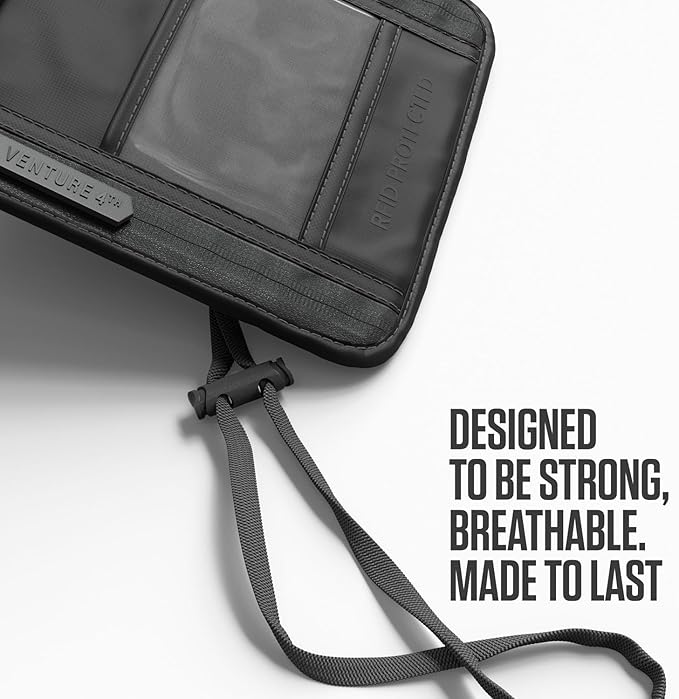 VENTURE 4TH Passport Holder Neck Wallet with RFID Blocking Nylon Lining - Hidden Neck Pouch for Travel (Sleek Gray)
