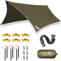 Rain Fly 12x10 Lightweight Survival Camping Tarp; 100% Waterproof; Makes a Great Backpacking Tarp or Hammock Shelter; Comes in Multiple Colors, Survival Bracelet Included; OD-Green