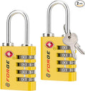 Forge Dual-Opening: Key or Combination Access Lock, TSA Approved Locks for Luggage, Pelican case, Travel, Gym, School, Stainless Steel Shackle.(Yellow 2 Locks)