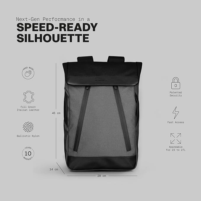 The Frenchie Co. - Super Light Ballistic Speed Backpack - Expandable Lightweight Carry-On - Anti-theft Magnetic Closure for Rapid Access - Self-adjusting Straps and Water-resistant Ballistic Nylon