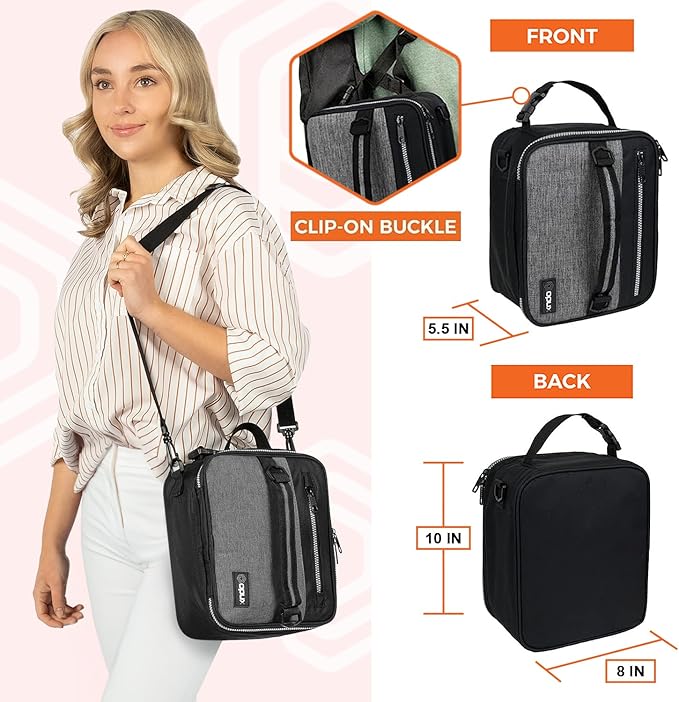opux Insulated Lunch Box for Men Women Adult, Compact Lunch Bag for Kids Boy Girl Teen, Soft Lunch Cooler Bag for Work School, Leakproof Lunchbox Lunch Pail with Clip-on Buckle, Heather Gray