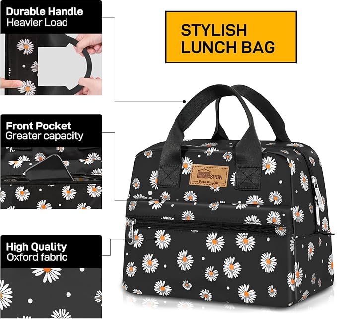 HOMESPON Insulated Lunch Bag for Women Men Lunch Box Cooler Lunch Tote for Work Picnic (Daisy)