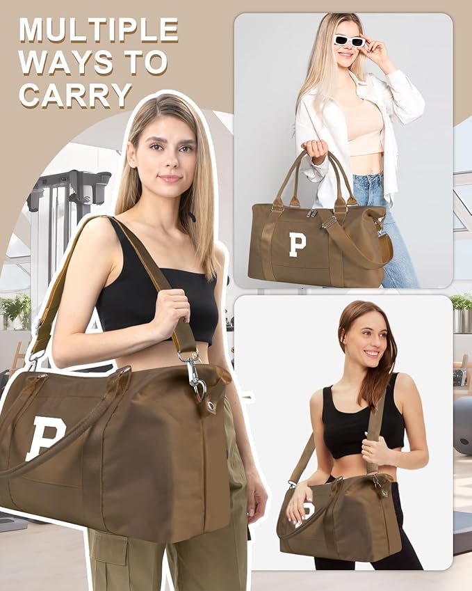 Birthday Graduation Gifts for Daughter,Initial Travel Duffel Bag Sports Gym Bag for Girls Teen Kids Birthday Gifts,Personalized Weekender Bag Carry On Tote Bags Cute Overnight Bag for Women(Brown, P)