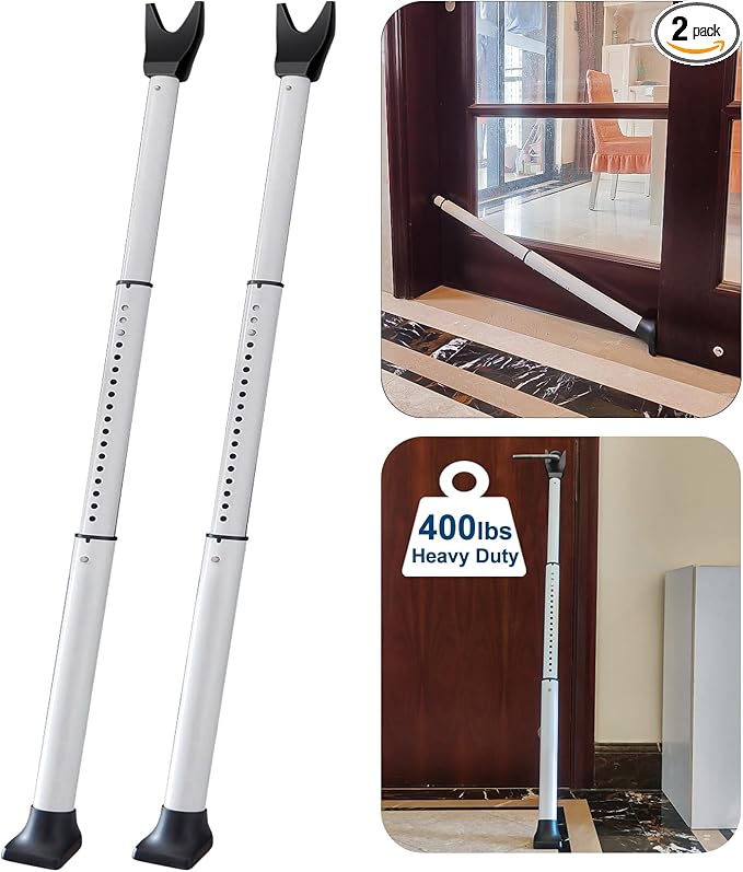 2 Pack Rerishom Door Security Bar, Door Stoppers Security bar,Heavy Duty Door Lock Security Door Jammer Door Stopper for Apartment, Hotel Room,Screen Door Hardware, Gate Lock Bar
