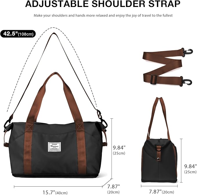 Travel Duffel Bag, Sports Tote Gym Bag, Shoulder Weekender Overnight Bag for Women