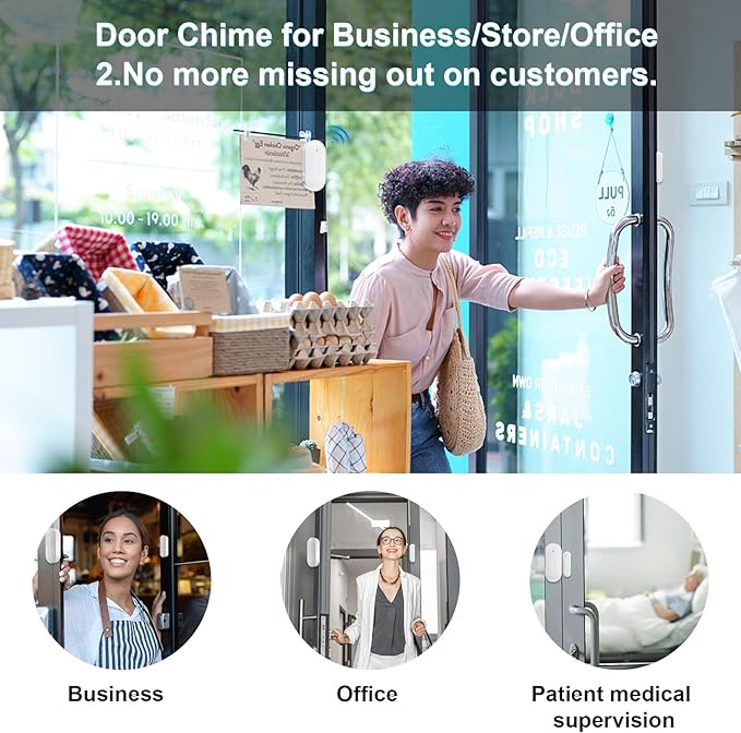 SanJie Door Chime, Door Open Contact Sensor Alarm with 500 FT Range,26 Chimes 5 Adjustable Volume for Business/Store/Home/Office When Entering 2 Receivers +1 Sensors