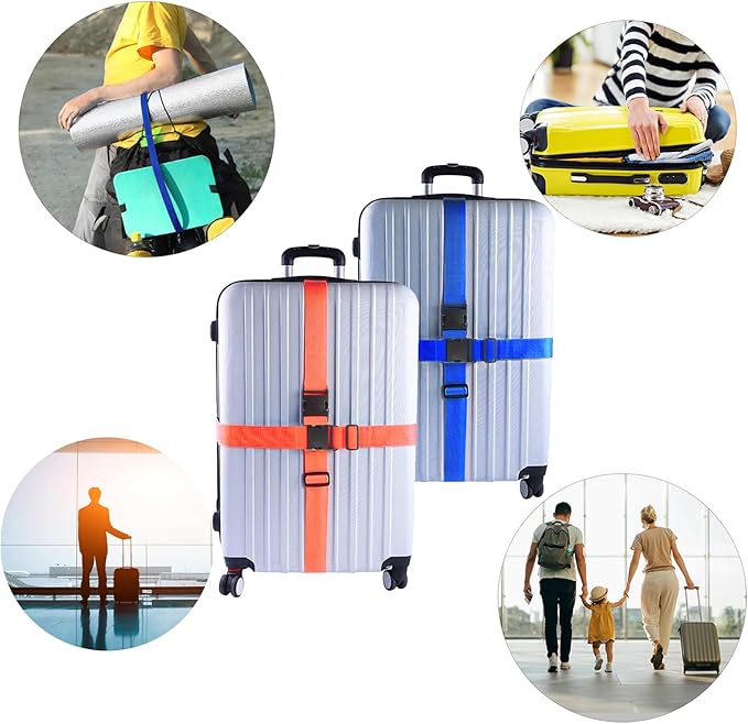 2Pcs Luggage Straps for Suitcase Travel Accessories TSA Approved, 80In Long Belts to Keep Your Suitcase Secure, Adjustable Bag Straps with Quick-Release Buckle for Travel Bag Closure, Light Blue