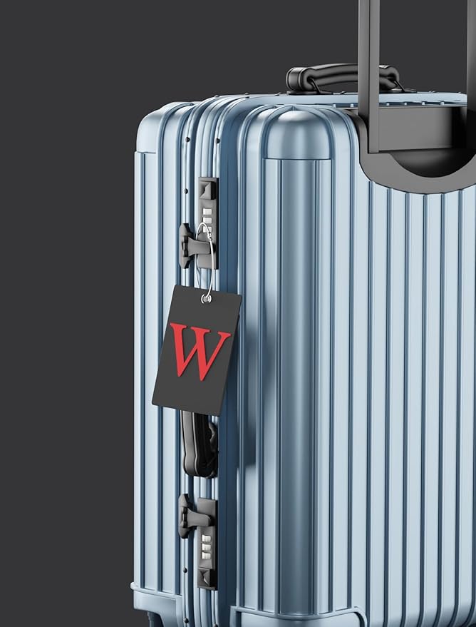 Gostwo 2 Pack Luggage Tags for Suitcases, 26 Initial Letter Travel Luggage Baggage Identification Labels ID Tag Fully Bendable Tags with Stainless Steel Loop (Black) (Letter D)