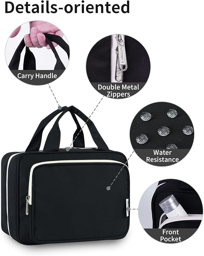 Travel Toiletry Bag for Women Large Hanging Makeup Bag Organizer Toiletries Bag for Full Size Essentials Accessories Cosmetics (Black (Large))