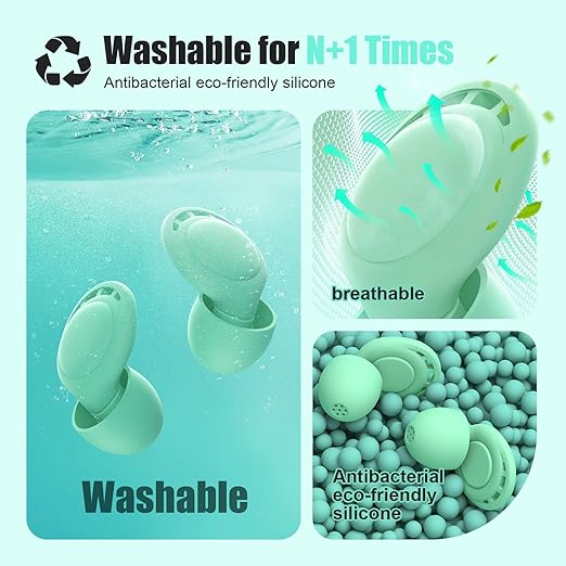 Ear Plugs for Sleeping Noise Reduction, Beinkap Reusable Earplugs Hearing Protection for Focus, Study, Work – 6 Pair Eartips in S/M/L – Flexible Silicone Soft – 35dB Noise Cancelling - Green