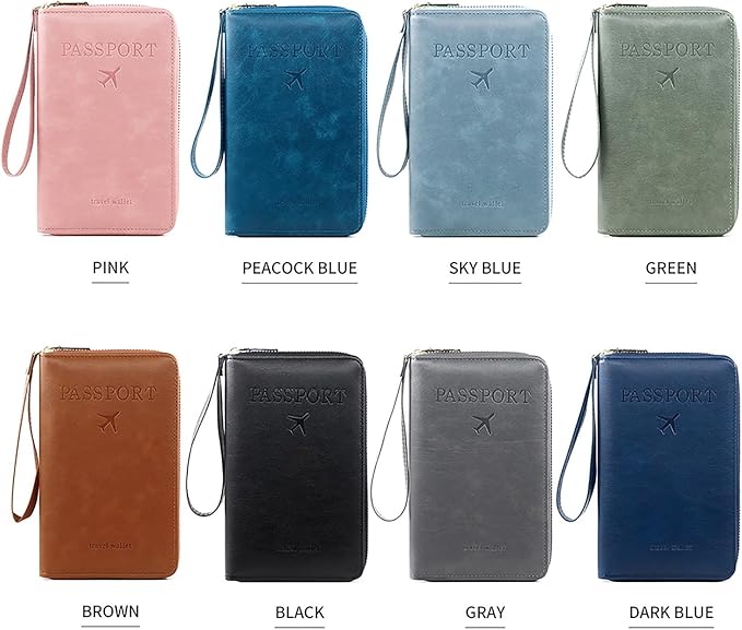 Rowgins Rfid Blocking Passport Holder Wallet, Rowgins Rfid Passport Holder with Zipper, PU Leather PassportHolder for Travel (GREEN)